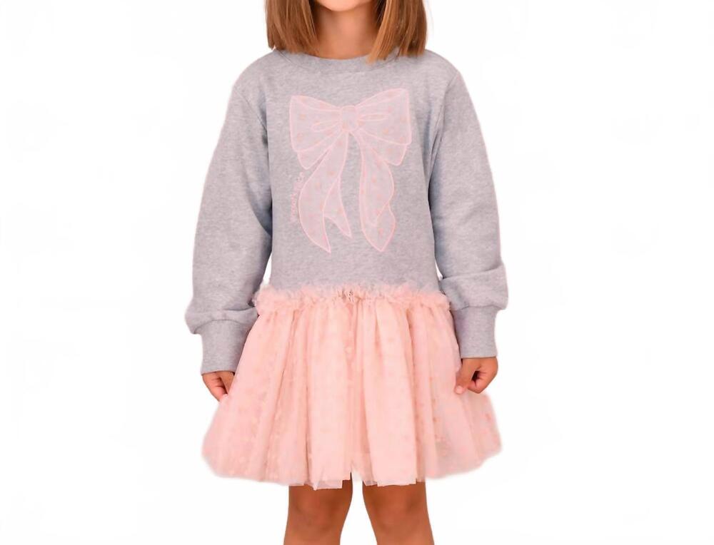 NEW ANGEL'S FACE girl's juniper sweat dress with tulle in gray/pink